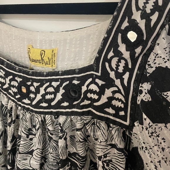 Ramona Rull Vintage 1970s Puff Sleeve Black and White Maxi Dress Embellished - Picture 3 of 5